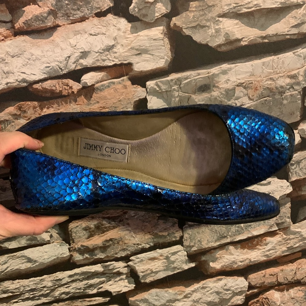 Metallic Blue Snake Skin Jimmy Choo flats rePosh